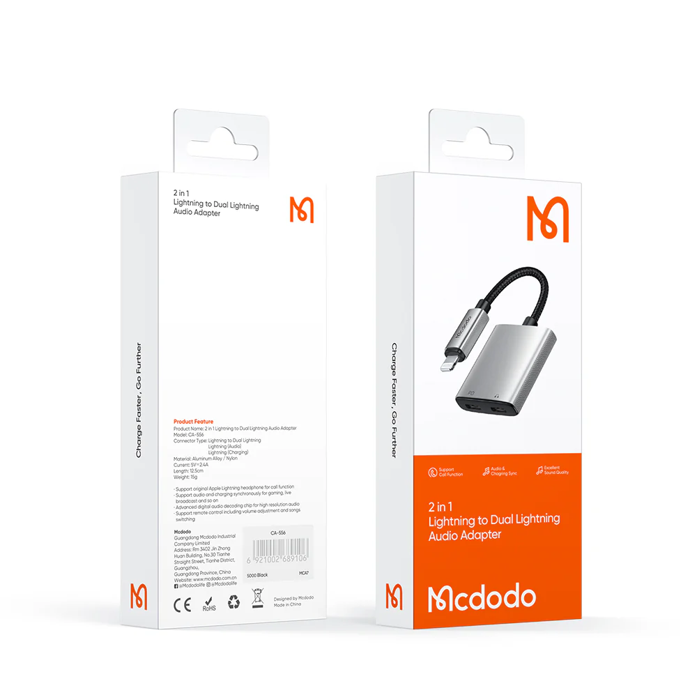 Lightning Audio Adapter - Lightning / Lightning McDodo CA-5560 Wales, Gray - Image 7