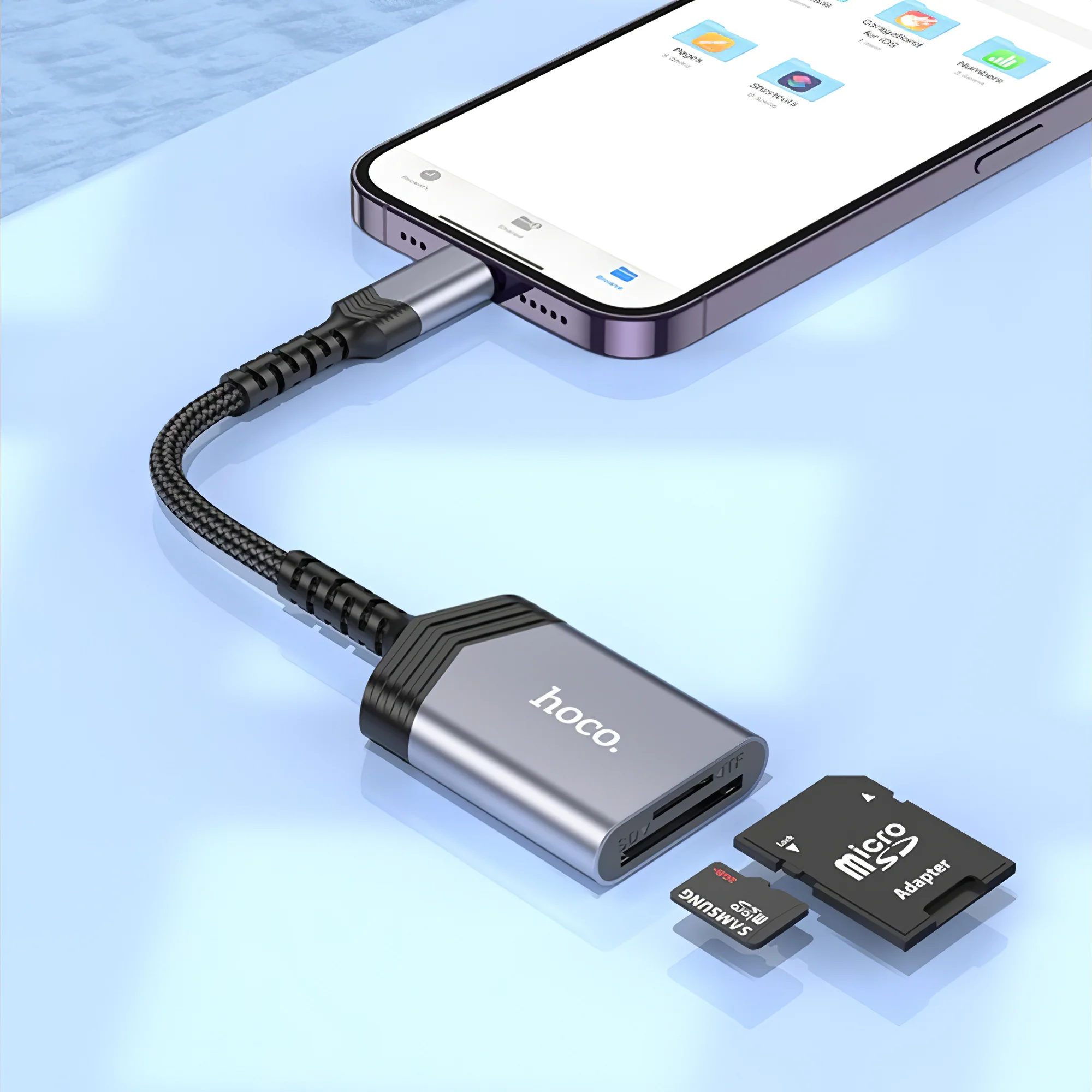 Lightning Card Reader HOCO UA25, SD - microSD, Gray - Image 4