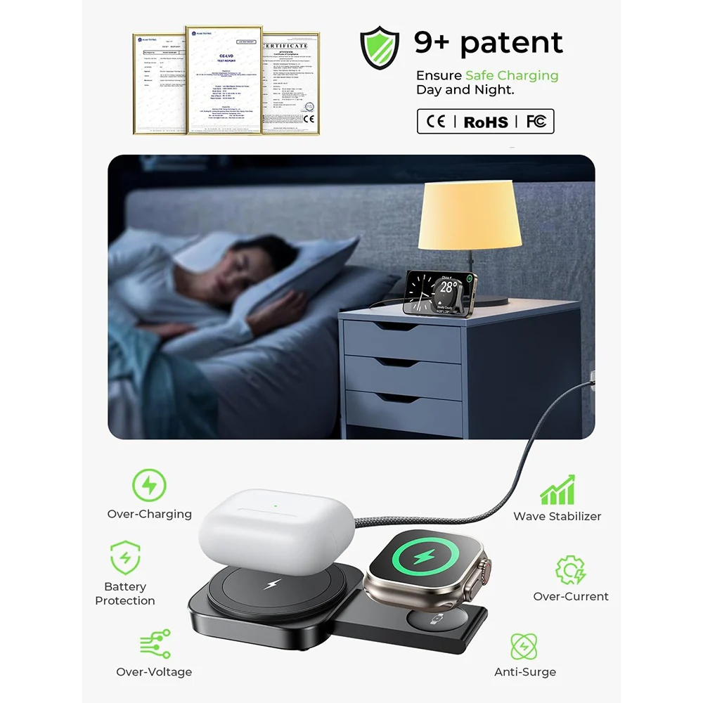 Lisen 2in1 Wireless Network Charger, 15W, 1.67A, Black YL0324100013 - Image 2