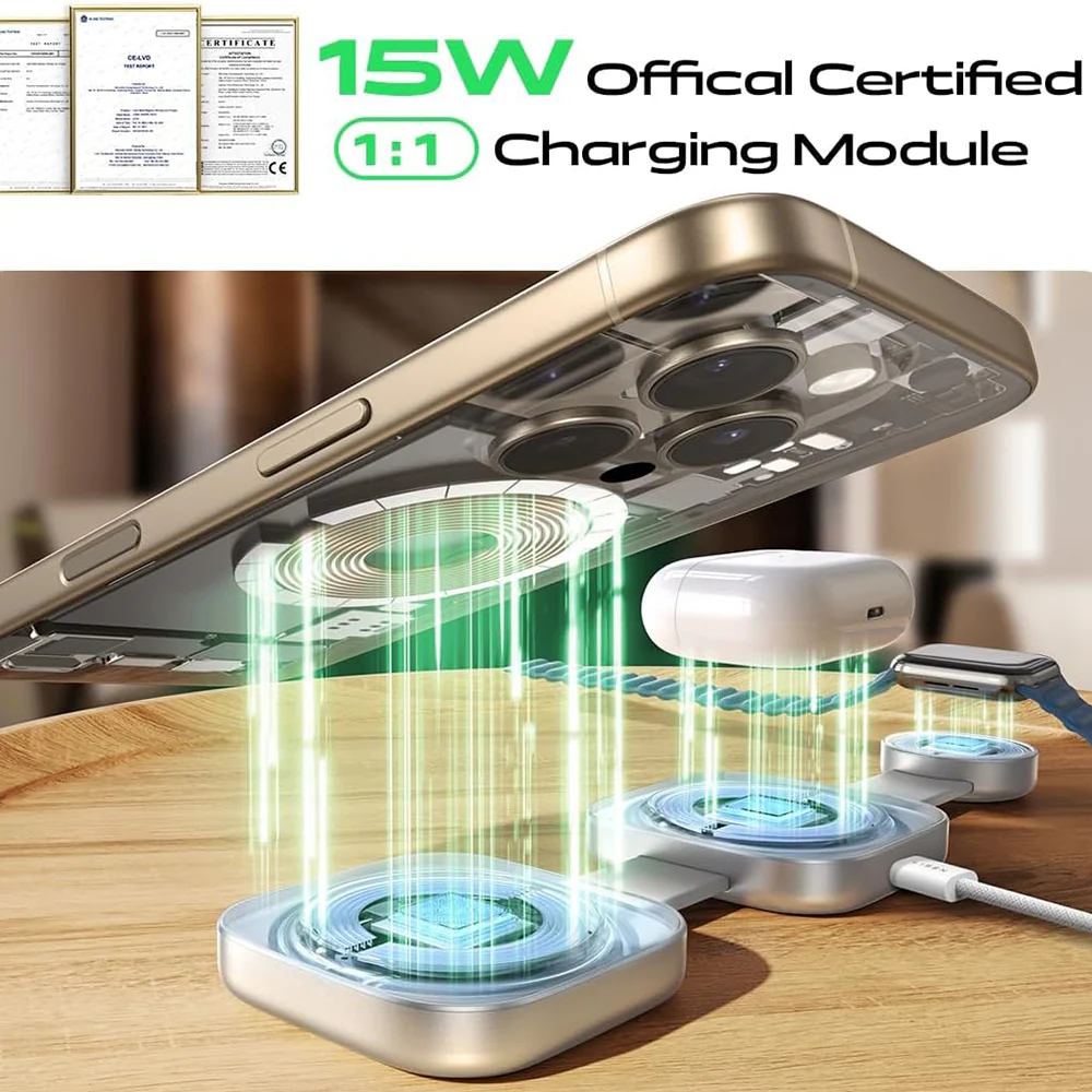 Lisen 3in1 Wireless Network Charger, 15W, 1.67A, Gray YL0424040001 - Image 2