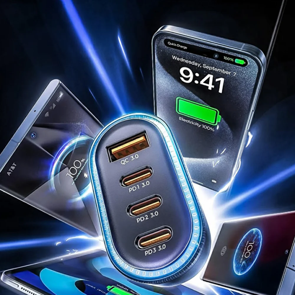 Lisen Car Charger with USB-C Cable, 101W, 3.25A, 1 x USB-A - 3 x USB-C, Black YL0223120021 - Image 6