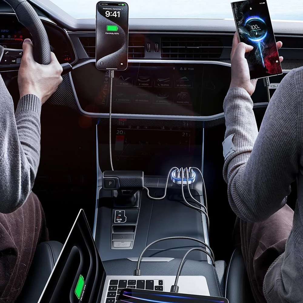Lisen Car Charger with USB-C Cable, 101W, 3.25A, 1 x USB-A - 3 x USB-C, Black YL0223120021 - Image 7