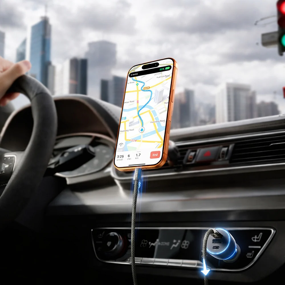 Lisen Car Charger with USB-C Cable, 170W, 5A, 1 x USB-A - 2 x USB-C, Black YL0224010001 - Image 5