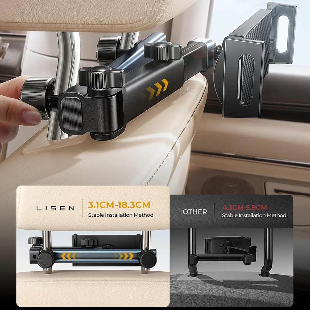 Lisen Headrest Car Holder for Phone / Tablet, 4.7inch - 12.9inch, Black YL0423090004 - Image 3
