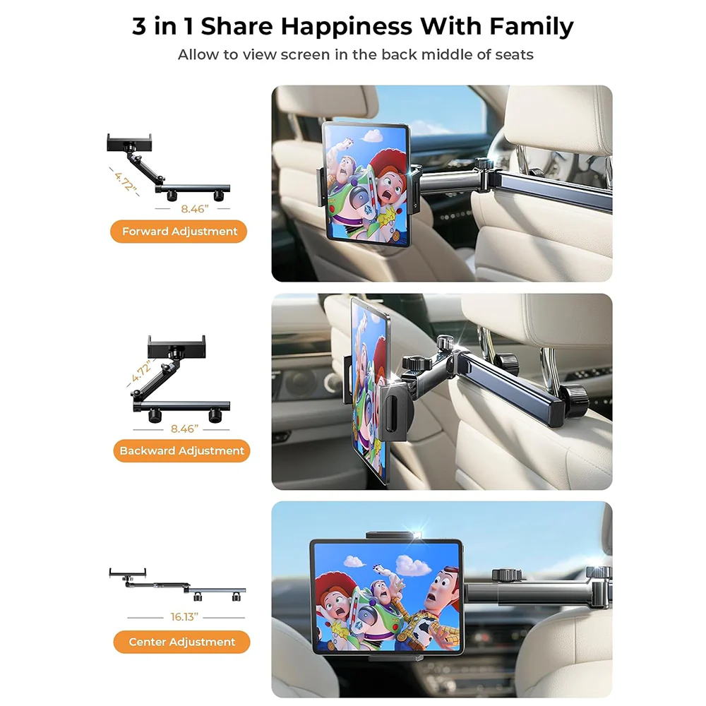 Lisen Headrest Car Holder for Phone / Tablet, 4.7inch - 12.9inch, Black YL0423090004 - Image 7