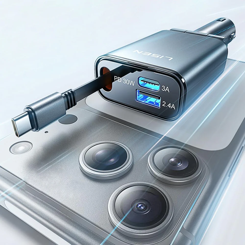 Lisen USB-C Car Charger with Cable, 57W, 3A, 1 x USB-A - 1 x USB-C, Black YL0325010016 - Image 6