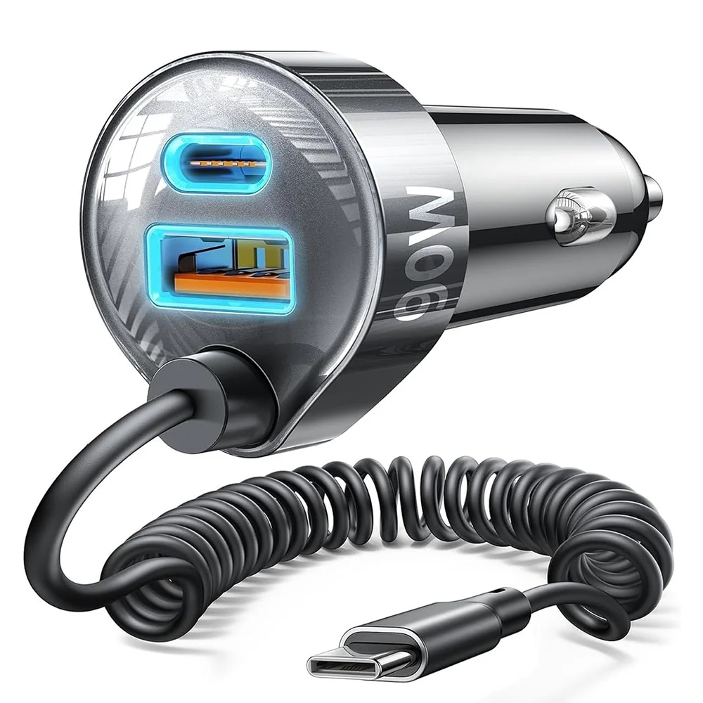 Lisen USB-C Wired Car Charger, 90W, 3A, 1 x USB-A - 1 x USB-C, Black YL0223120020