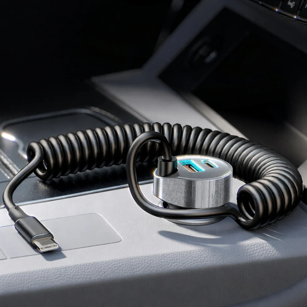 Lisen USB-C Wired Car Charger, 90W, 3A, 1 x USB-A - 1 x USB-C, Black YL0223120020 - Image 3