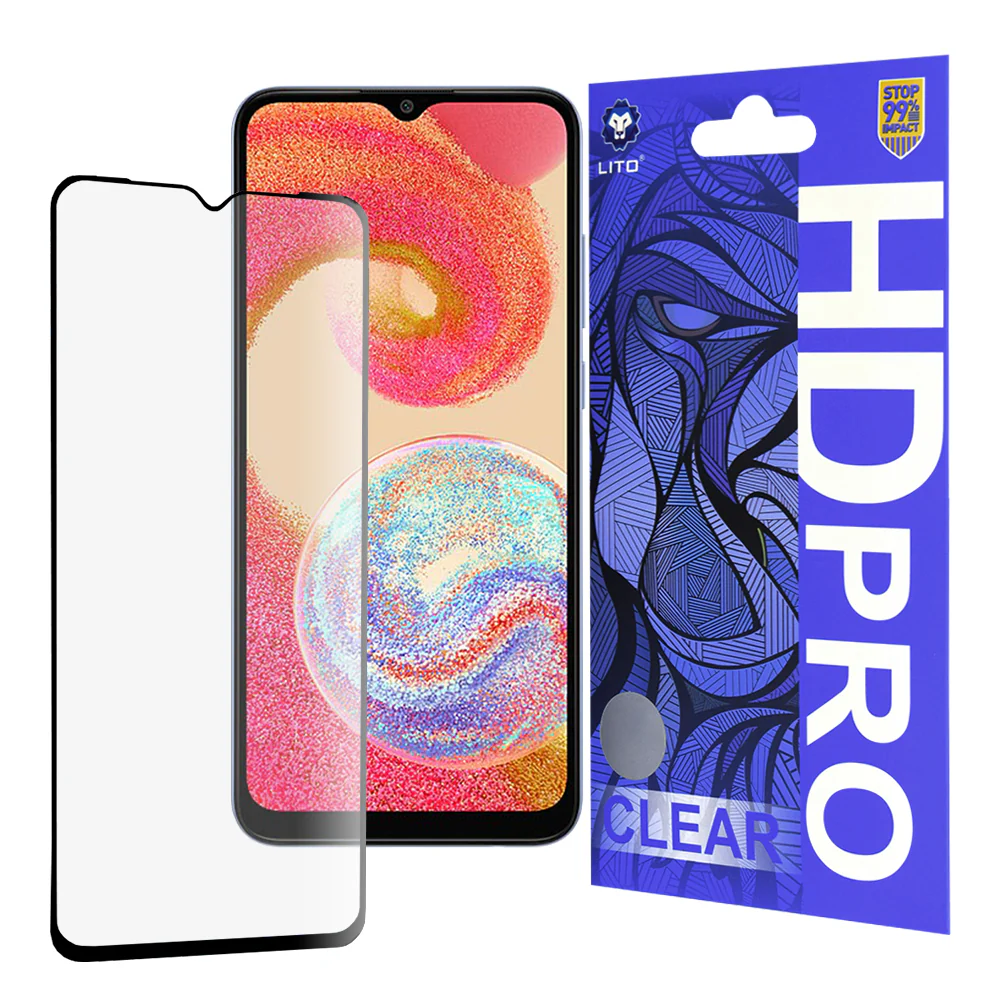Lito HD Pro Clear Screen Protector for Samsung Galaxy A04e A042 / M04 M045, Tempered Glass, Full Glue, Black