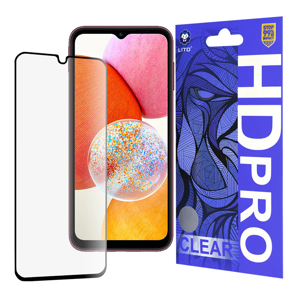 Lito HD Pro Clear Screen Protector for Samsung Galaxy A14 A145 / A14 5G A146, Tempered Glass, Full Glue, Black