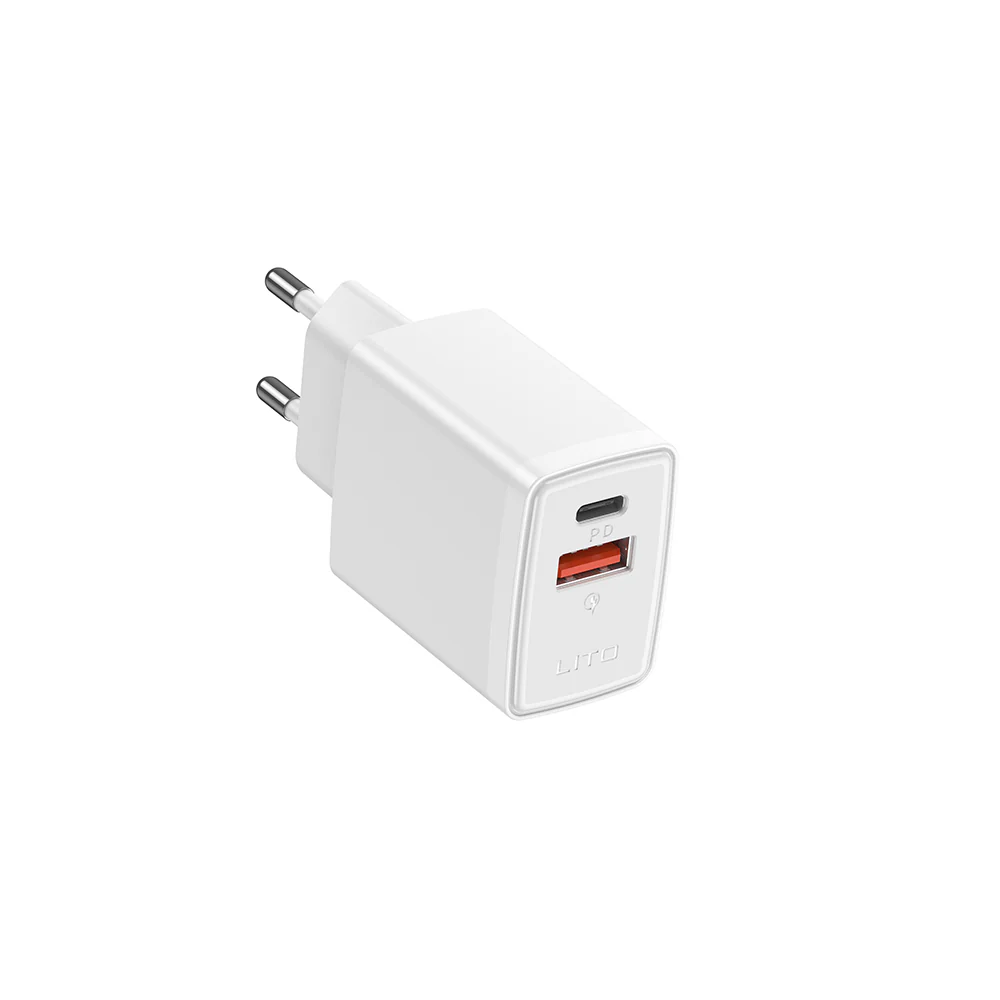 Lito LC09 Network Charger, 20W, 3A, 1 x USB-A - 1 x USB-C, White - Image 2