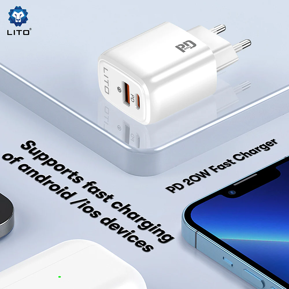 Lito LC28 Network Charger, 20W, 3A, 1 x USB-A - 1 x USB-C, White - Image 4