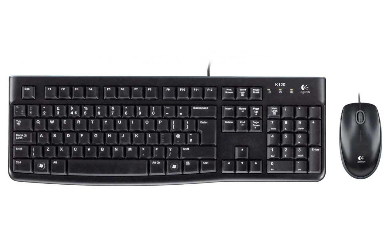 Logitech MK120 Wired USB Keyboard Mouse Kit, Black