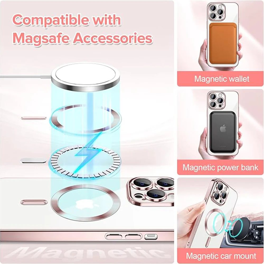 MagSafe Case for Apple iPhone 12 Pro Max, Techsuit, Luxury Crystal, Pink - Image 5