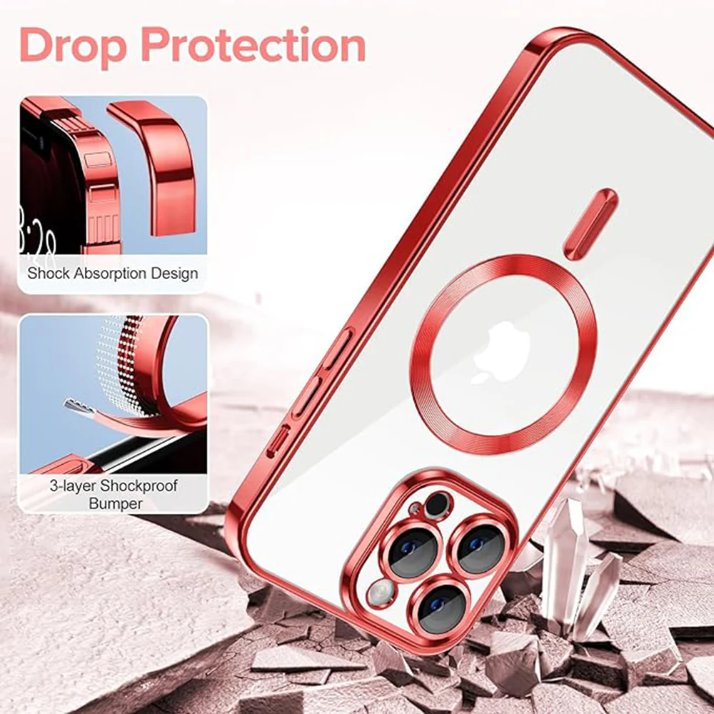 MagSafe Case for Apple iPhone 12 Pro Max, Techsuit, Luxury Crystal, Red - Image 3