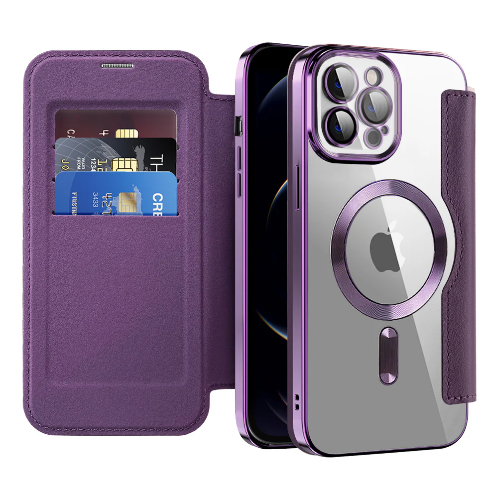 MagSafe Case for Apple iPhone 12 Pro, Techsuit, SmartMag Book, Purple