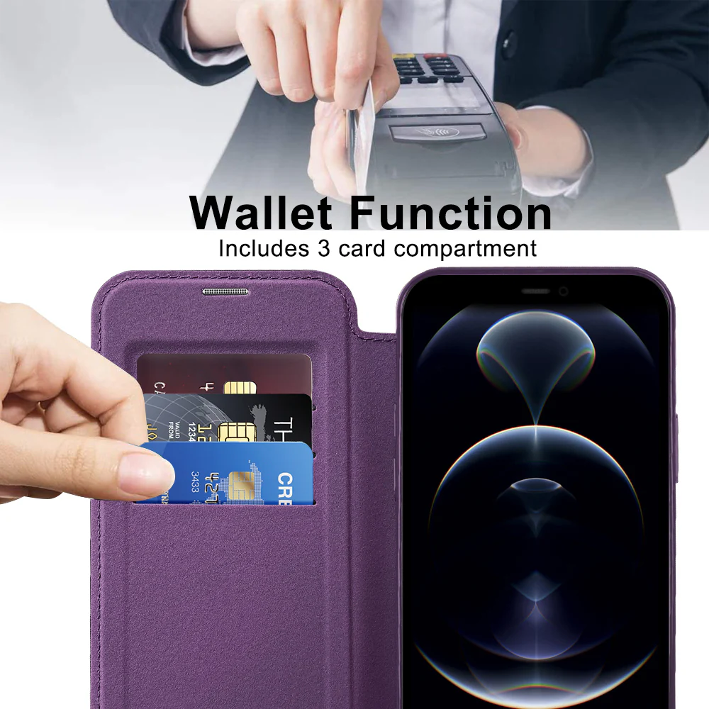 MagSafe Case for Apple iPhone 12 Pro, Techsuit, SmartMag Book, Purple - Image 5