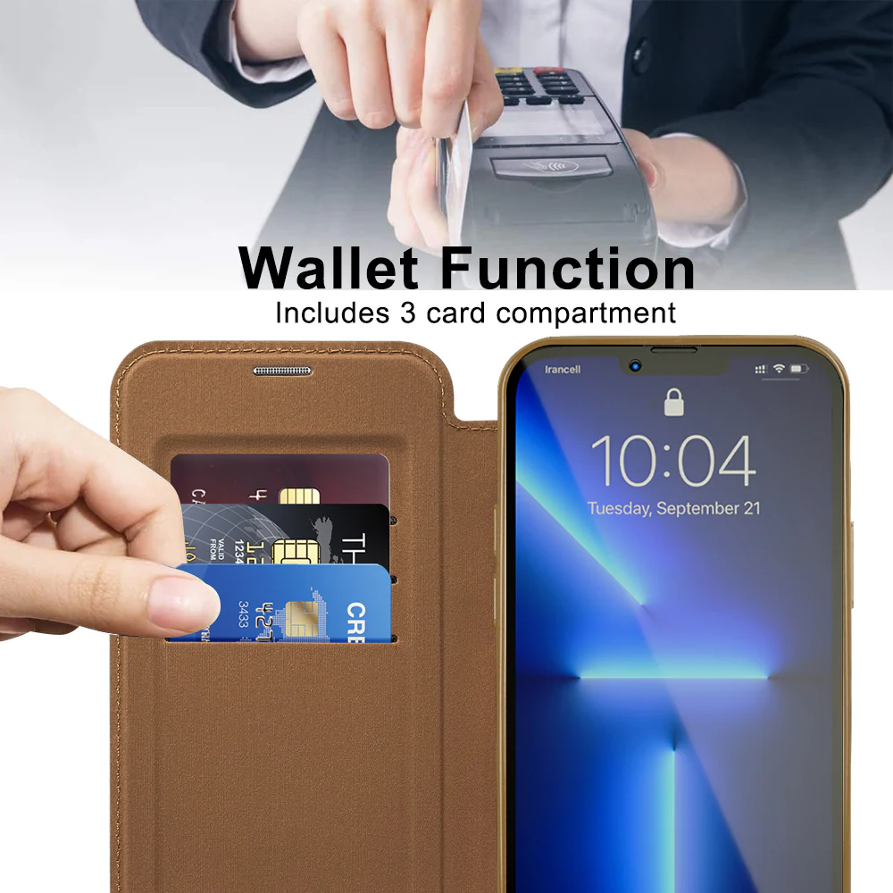 MagSafe Case for Apple iPhone 13 Pro Max, Techsuit, SmartMag Book, Brown - Image 5