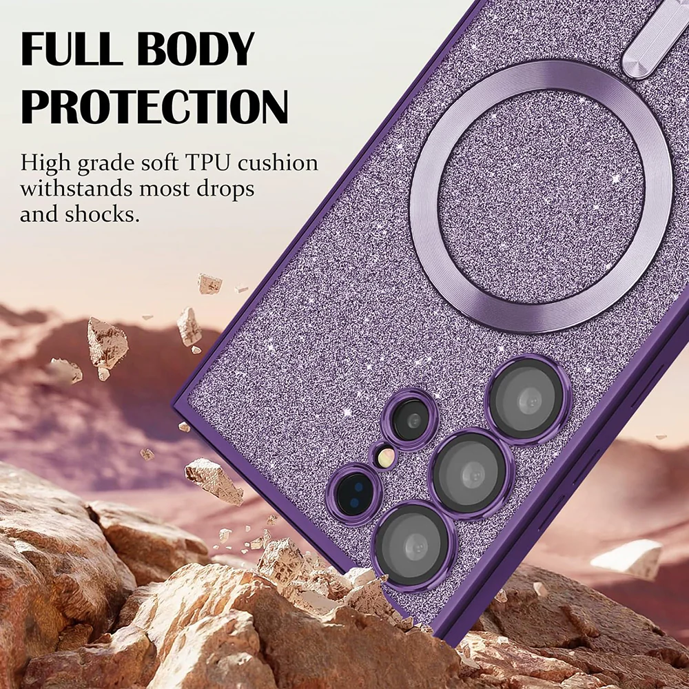 MagSafe Case for Apple iPhone 13 Pro, Techsuit, Luxury Glitter, Dark Purple - Image 2