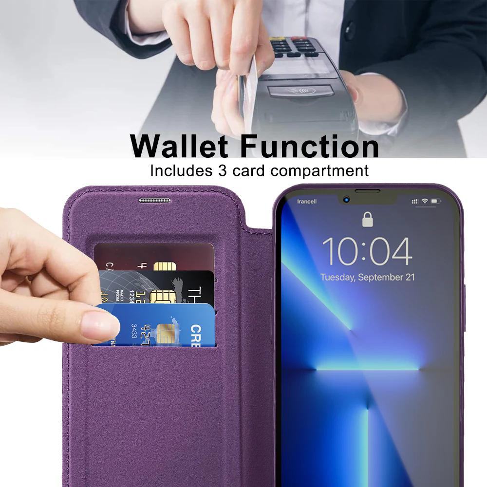MagSafe Case for Apple iPhone 13 Pro, Techsuit, SmartMag Book, Purple - Image 5