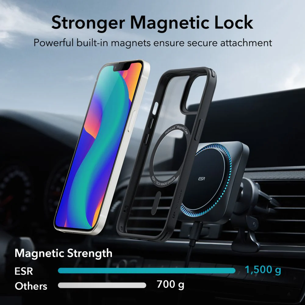 MagSafe Case for Apple iPhone 14 / 13, ESR, Classic Hybrid, Black Transparent - Image 6