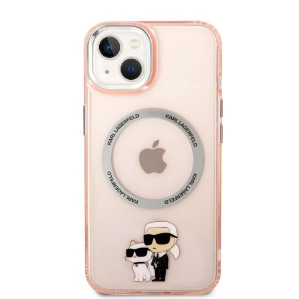 MagSafe Case for Apple iPhone 14, Karl Lagerfeld, Ikonik Karl & Choupette, Pink - Image 3