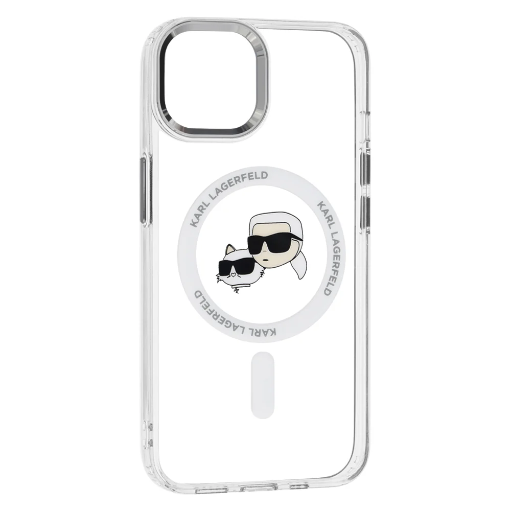 MagSafe Case for Apple iPhone 14, Karl Lagerfeld, IML Metal Karl & Choupette's Heads, White - Image 2