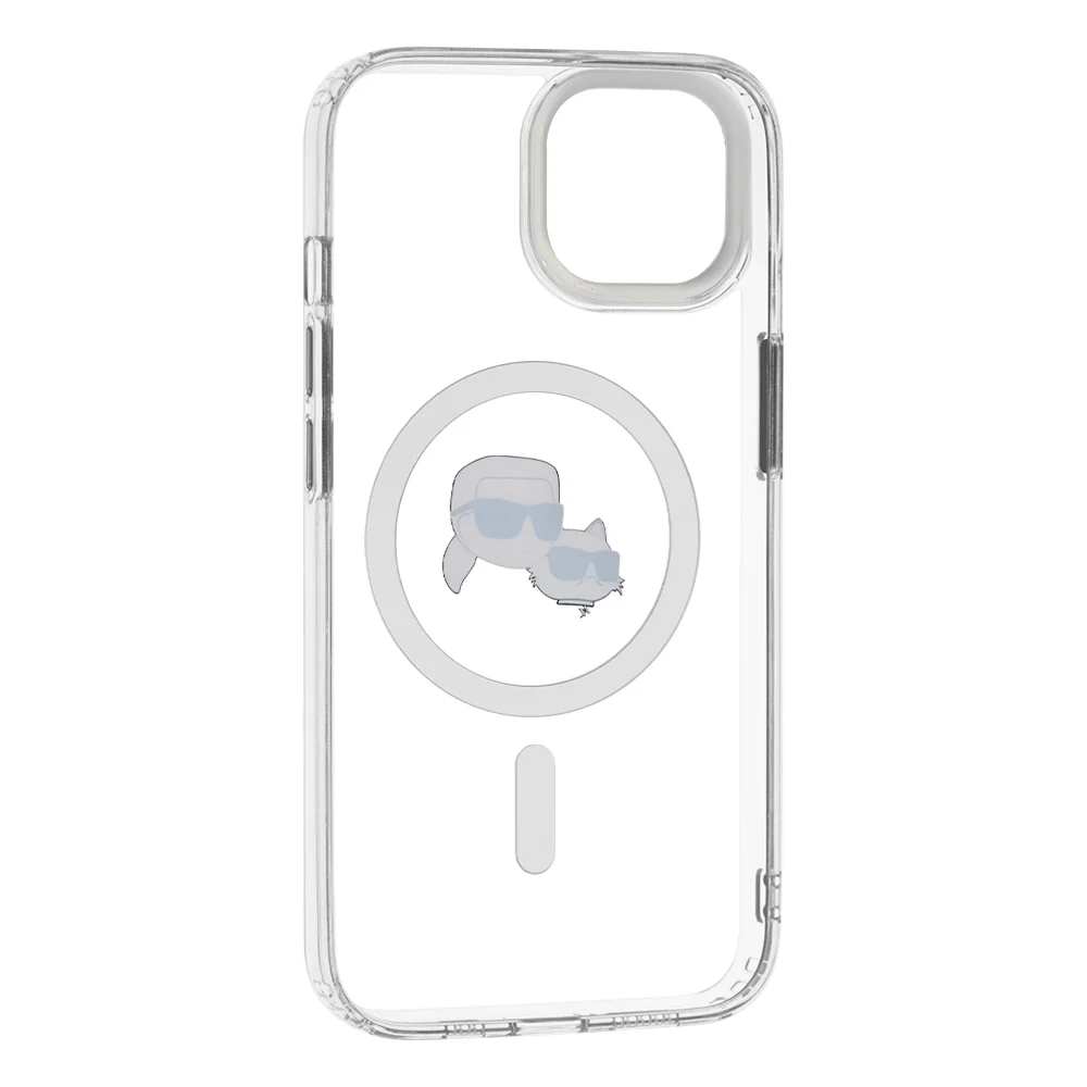 MagSafe Case for Apple iPhone 14, Karl Lagerfeld, IML Metal Karl & Choupette's Heads, White - Image 3