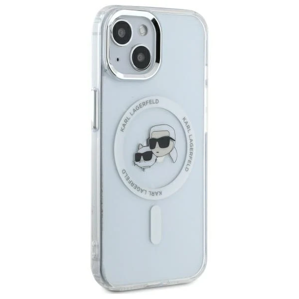 MagSafe Case for Apple iPhone 14, Karl Lagerfeld, IML Metal Karl & Choupette's Heads, White - Image 4