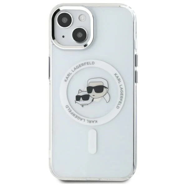 MagSafe Case for Apple iPhone 14, Karl Lagerfeld, IML Metal Karl & Choupette's Heads, White - Image 5