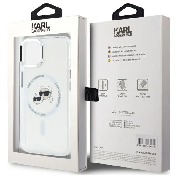 MagSafe Case for Apple iPhone 14, Karl Lagerfeld, IML Metal Karl & Choupette's Heads, White - Image 7