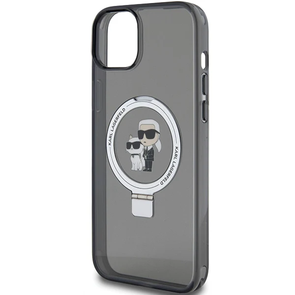 MagSafe Case for Apple iPhone 14, Karl Lagerfeld, Ring Stand Karl & Choupette, Black - Image 2
