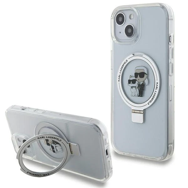 MagSafe Case for Apple iPhone 14, Karl Lagerfeld, Ring Stand Karl & Choupette, White