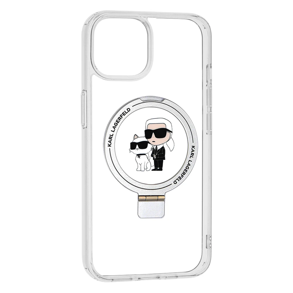 MagSafe Case for Apple iPhone 14, Karl Lagerfeld, Ring Stand Karl & Choupette, White - Image 2