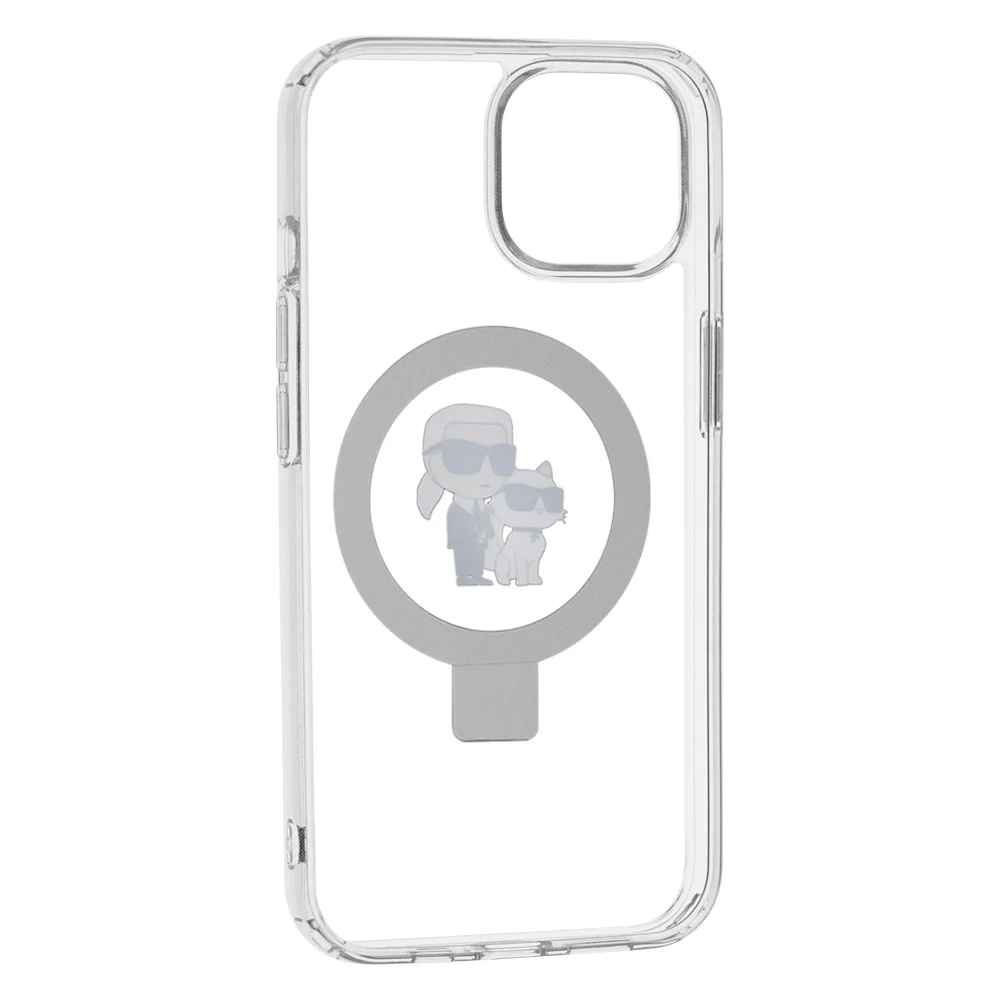 MagSafe Case for Apple iPhone 14, Karl Lagerfeld, Ring Stand Karl & Choupette, White - Image 3
