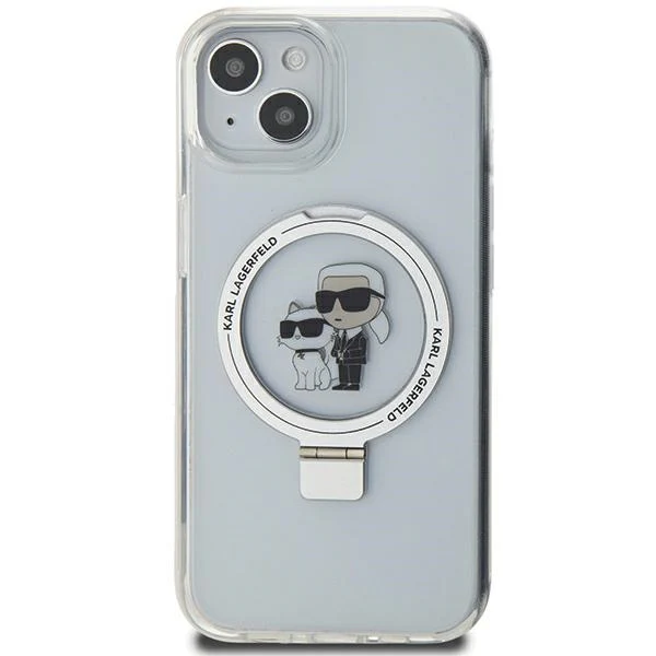 MagSafe Case for Apple iPhone 14, Karl Lagerfeld, Ring Stand Karl & Choupette, White - Image 4