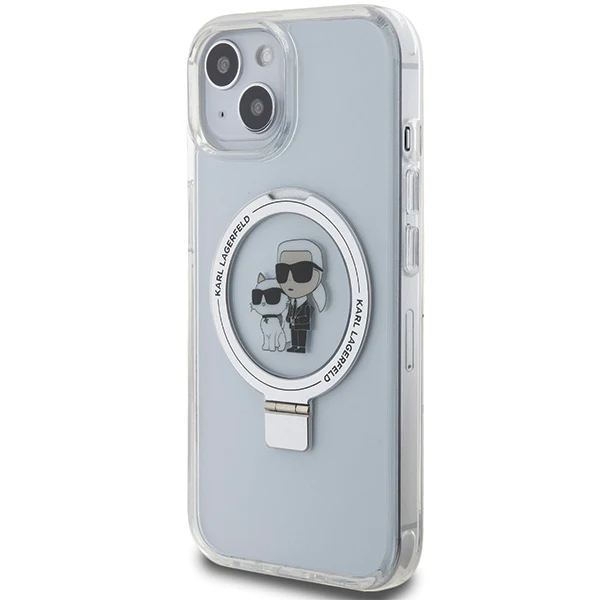 MagSafe Case for Apple iPhone 14, Karl Lagerfeld, Ring Stand Karl & Choupette, White - Image 5