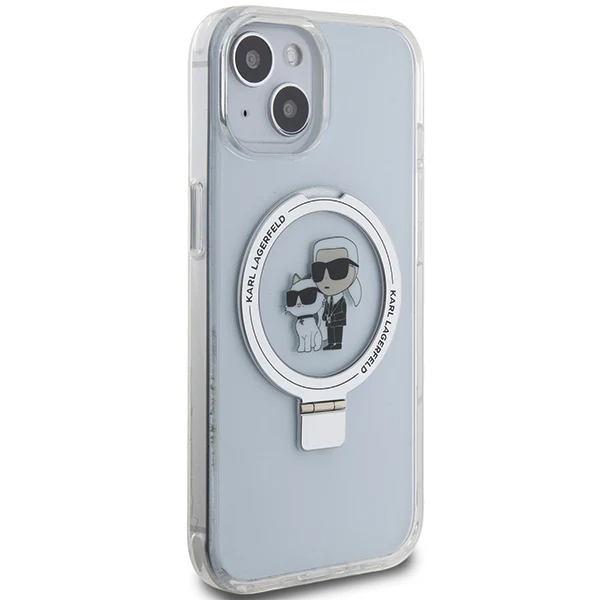 MagSafe Case for Apple iPhone 14, Karl Lagerfeld, Ring Stand Karl & Choupette, White - Image 6