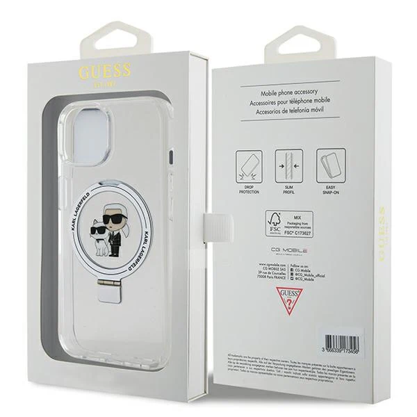 MagSafe Case for Apple iPhone 14, Karl Lagerfeld, Ring Stand Karl & Choupette, White - Image 7