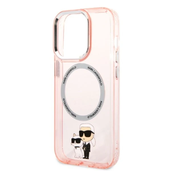 MagSafe Case for Apple iPhone 14 Pro, Karl Lagerfeld, Ikonik Karl & Choupette, Pink - Image 2