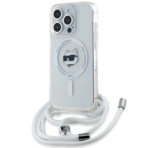 MagSafe Case for Apple iPhone 14 Pro, Karl Lagerfeld, IML Crossbody Choupette's Head with Strap, Transparent