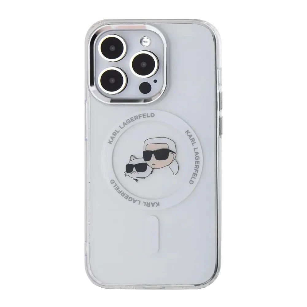 MagSafe Case for Apple iPhone 14 Pro, Karl Lagerfeld, IML Metal Karl & Choupette's Heads, White - Image 4