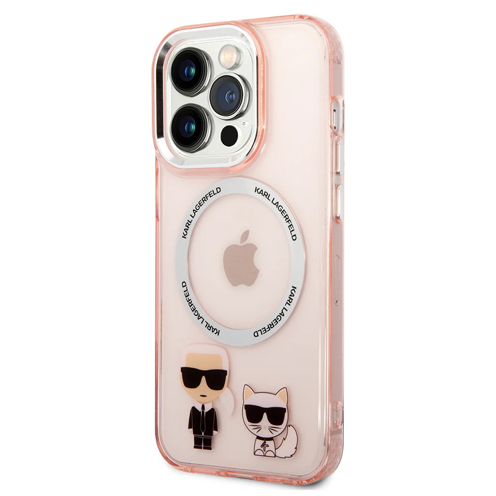MagSafe Case for Apple iPhone 14 Pro, Karl Lagerfeld, Karl & Choupette Aluminium, Pink - Image 4
