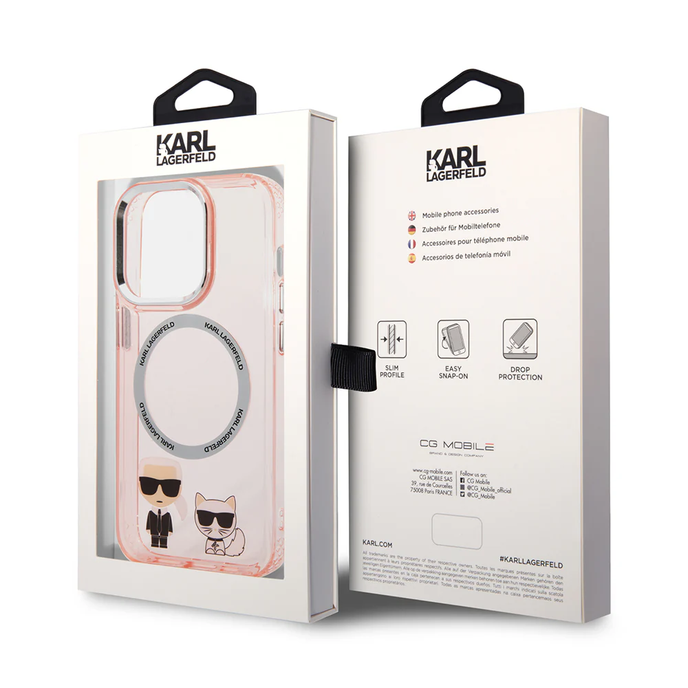 MagSafe Case for Apple iPhone 14 Pro, Karl Lagerfeld, Karl & Choupette Aluminium, Pink - Image 7