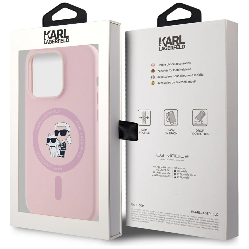 MagSafe Case for Apple iPhone 14 Pro, Karl Lagerfeld, Karl & Choupette Silicone, Pink - Image 7