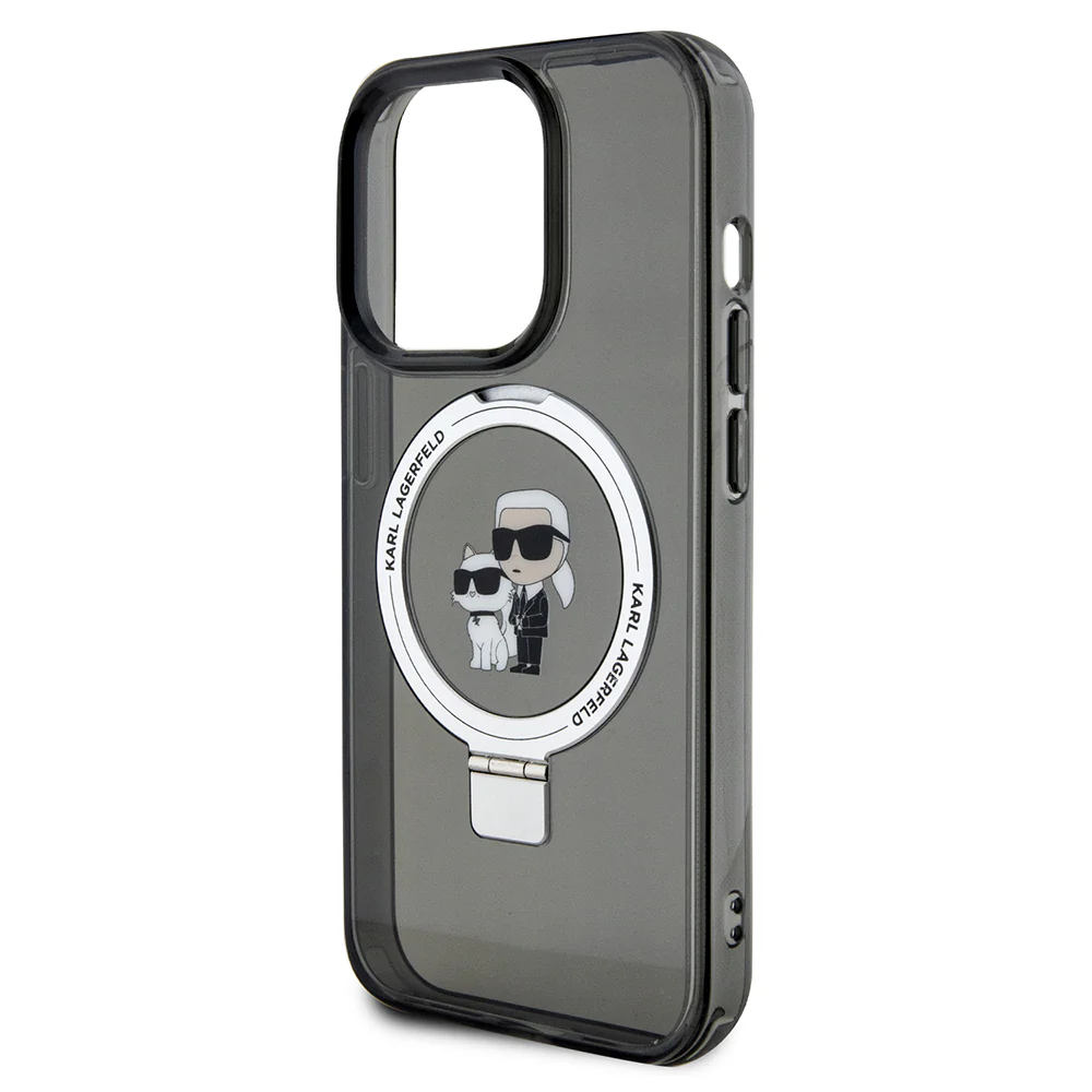 MagSafe Case for Apple iPhone 14 Pro, Karl Lagerfeld, Ring Stand Karl & Choupette, Black - Image 5