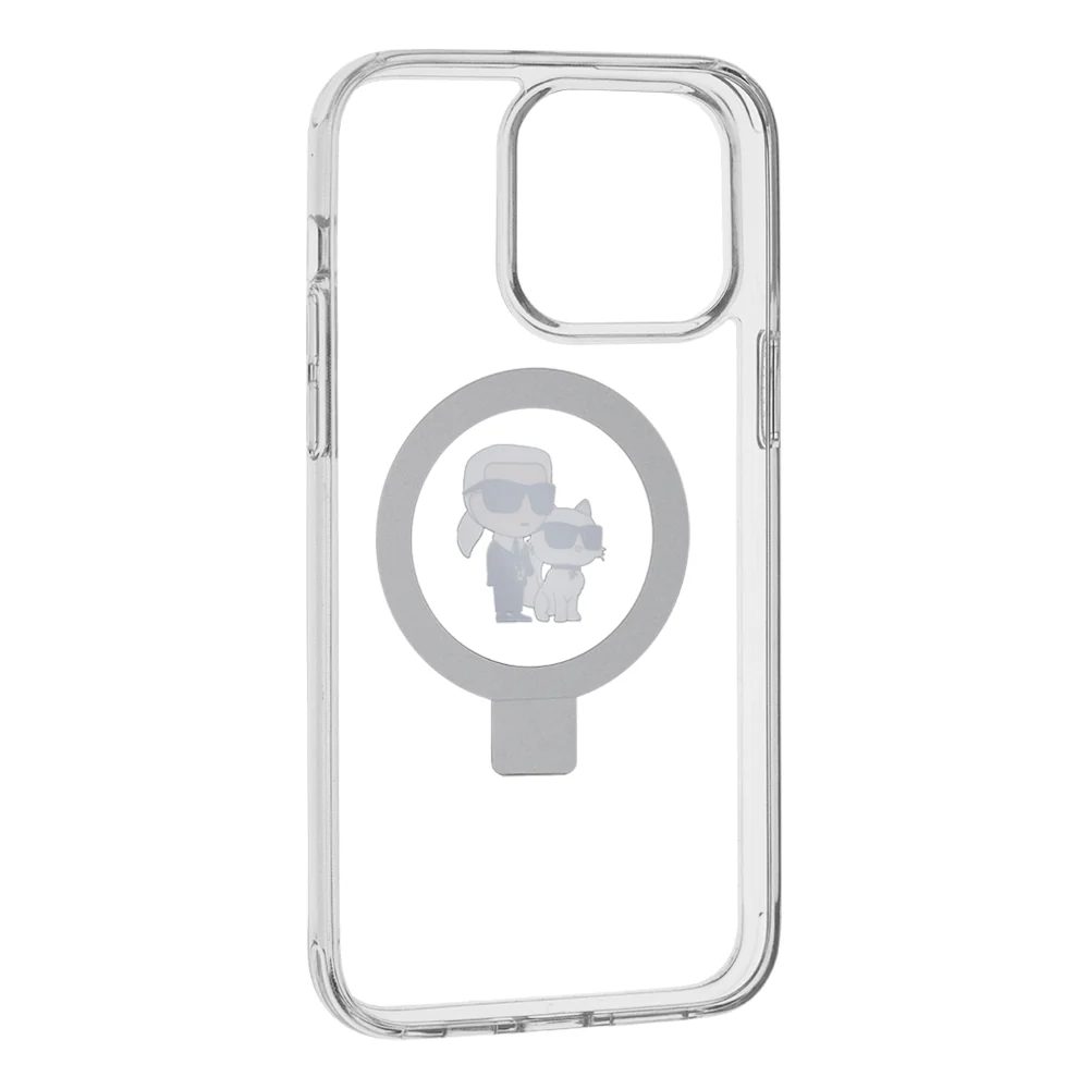 MagSafe Case for Apple iPhone 14 Pro, Karl Lagerfeld, Ring Stand Karl & Choupette, White - Image 3