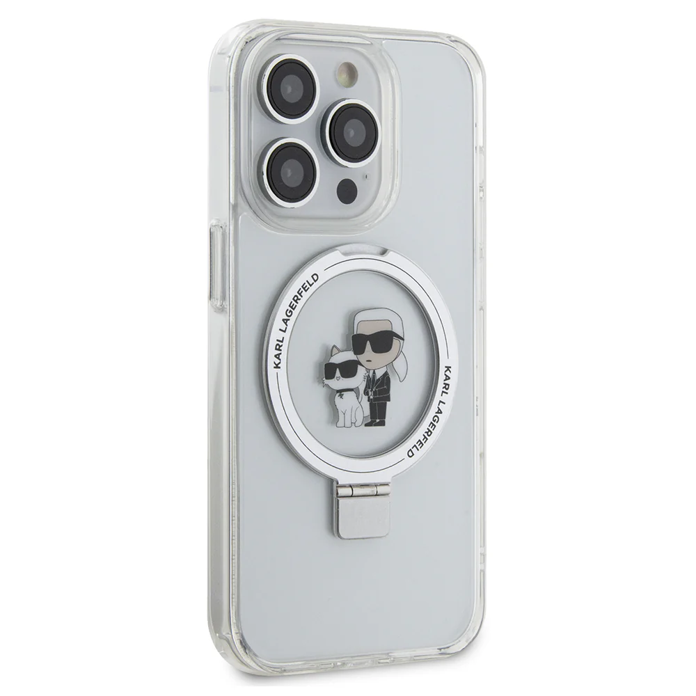 MagSafe Case for Apple iPhone 14 Pro, Karl Lagerfeld, Ring Stand Karl & Choupette, White - Image 4