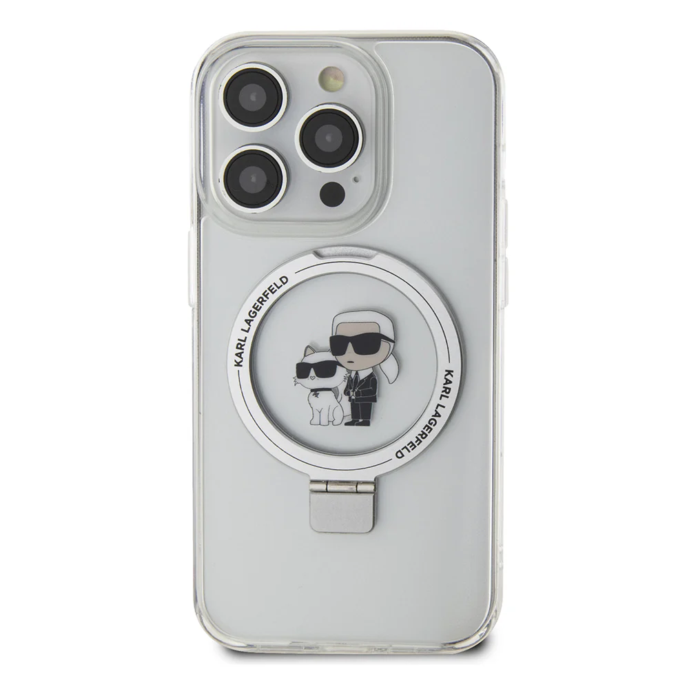 MagSafe Case for Apple iPhone 14 Pro, Karl Lagerfeld, Ring Stand Karl & Choupette, White - Image 5