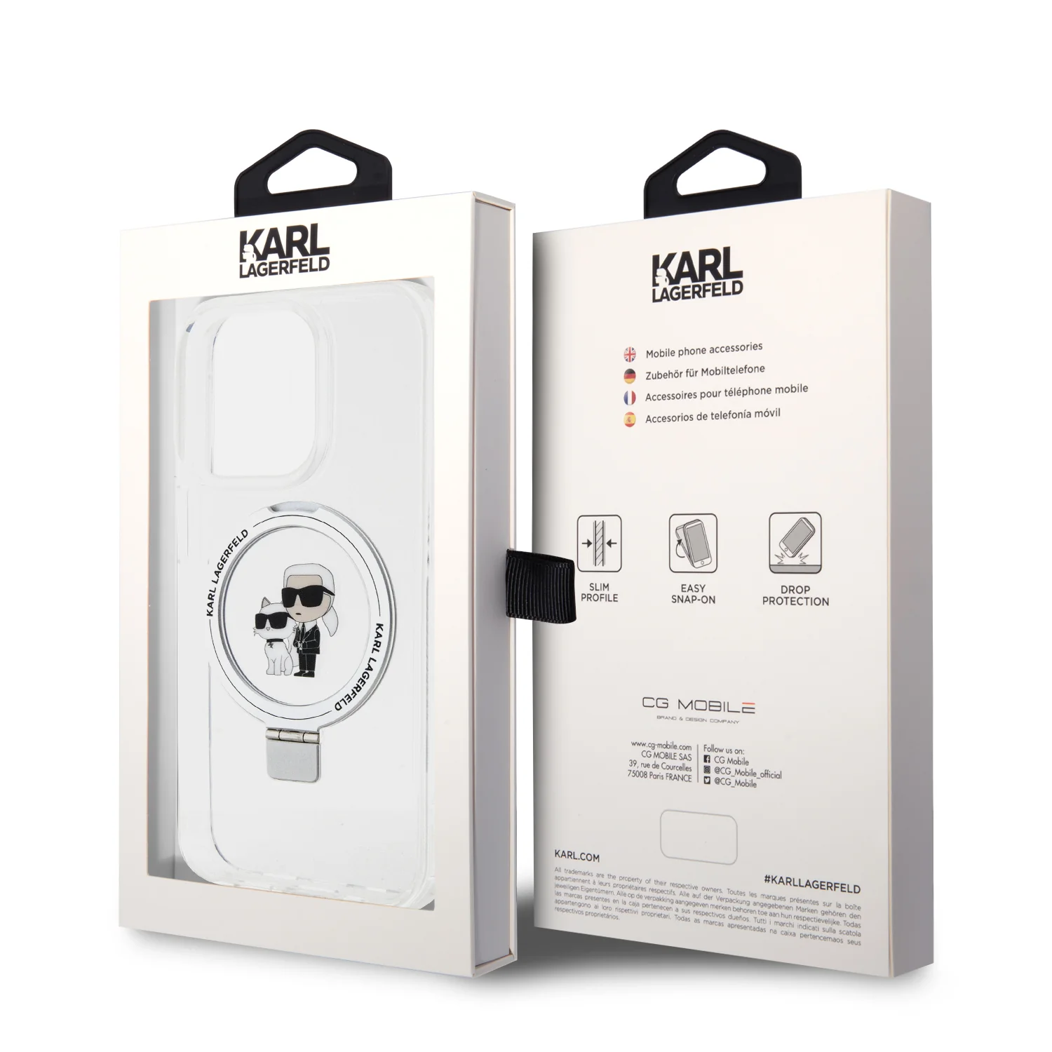 MagSafe Case for Apple iPhone 14 Pro, Karl Lagerfeld, Ring Stand Karl & Choupette, White - Image 7